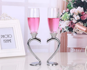 Silver and Crystal Champagne Flutes in Heart Shape - 2 pcs