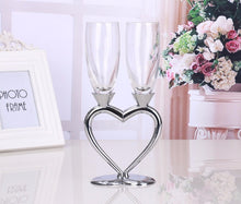 Silver and Crystal Champagne Flutes in Heart Shape - 2 pcs