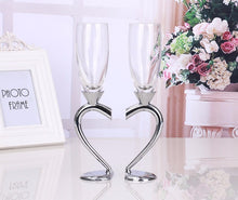 Silver and Crystal Champagne Flutes in Heart Shape - 2 pcs