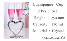 Silver and Crystal Champagne Flutes in Heart Shape - 2 pcs