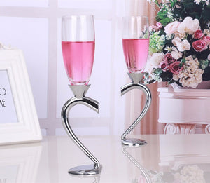 Silver and Crystal Champagne Flutes in Heart Shape - 2 pcs