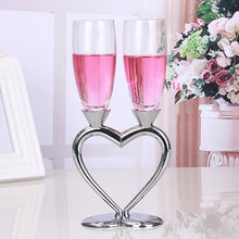 Silver and Crystal Champagne Flutes in Heart Shape - 2 pcs