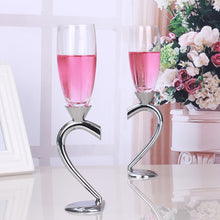 Silver and Crystal Champagne Flutes in Heart Shape - 2 pcs