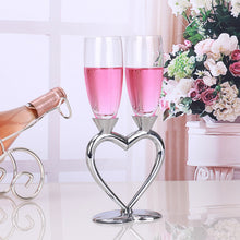 Silver and Crystal Champagne Flutes in Heart Shape - 2 pcs