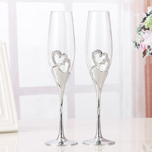 Champagne Silver and Crystal Flutes with Embossed Hearts and Diamonds